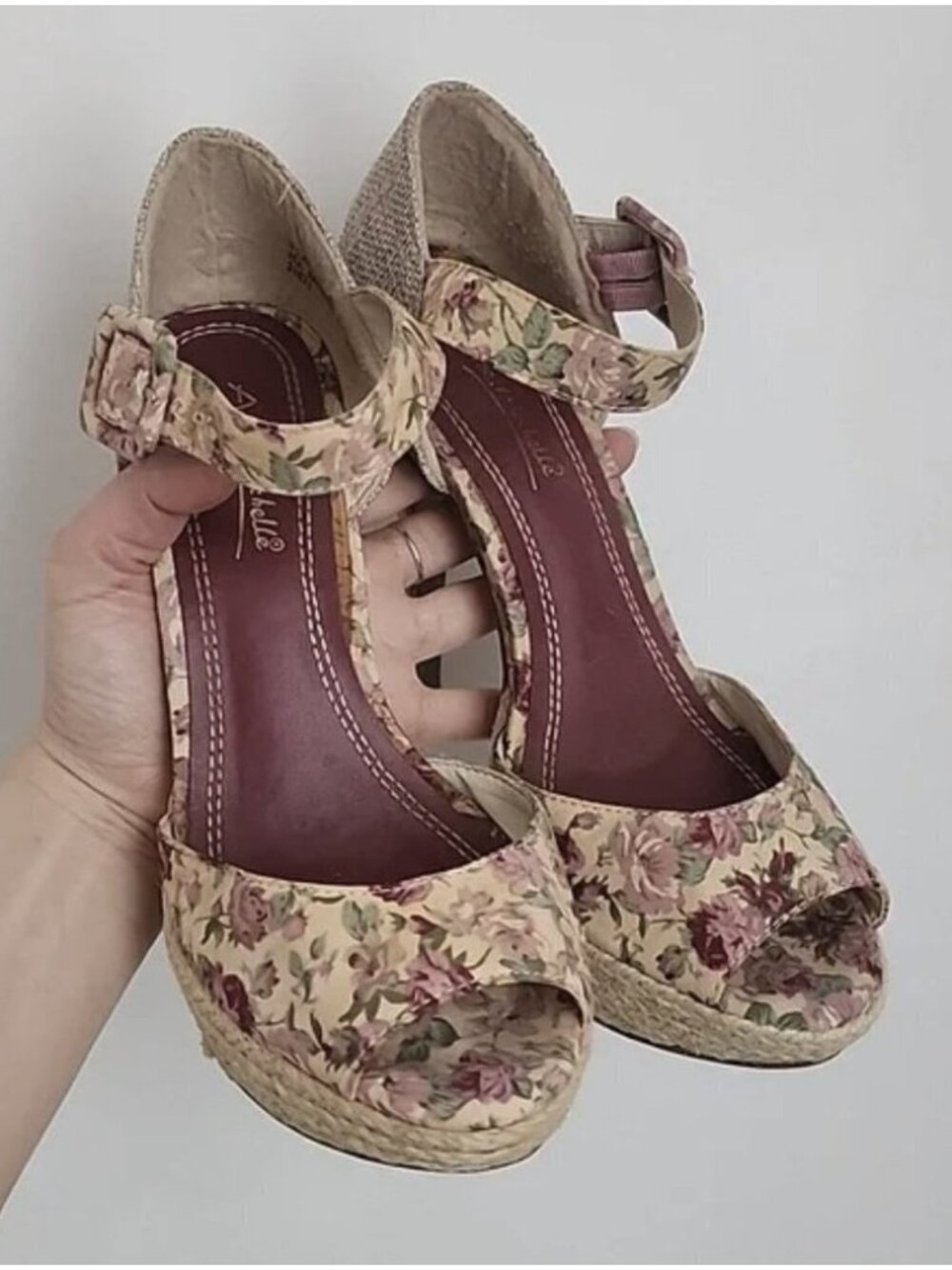 Anne Michelle Pink Viral Platform Peep Toe Wedge High Heels Pumps